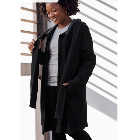 NWT Fabletics Geri Long Wrap Scarf Cardigan Black Large - Picture 1 of 8